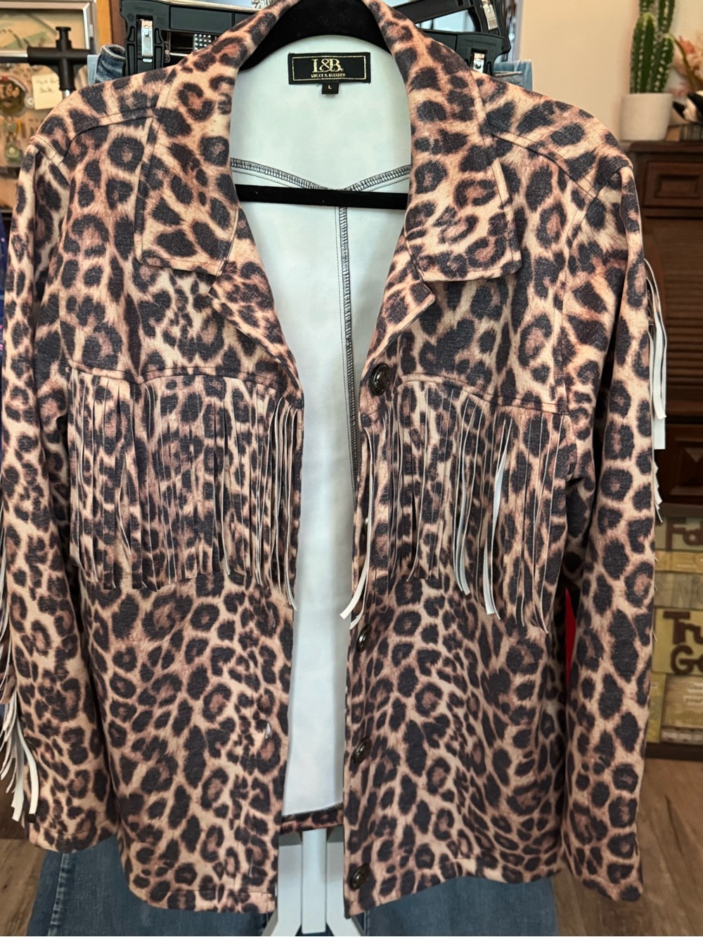L&B Leopard Print Fringe Jacket